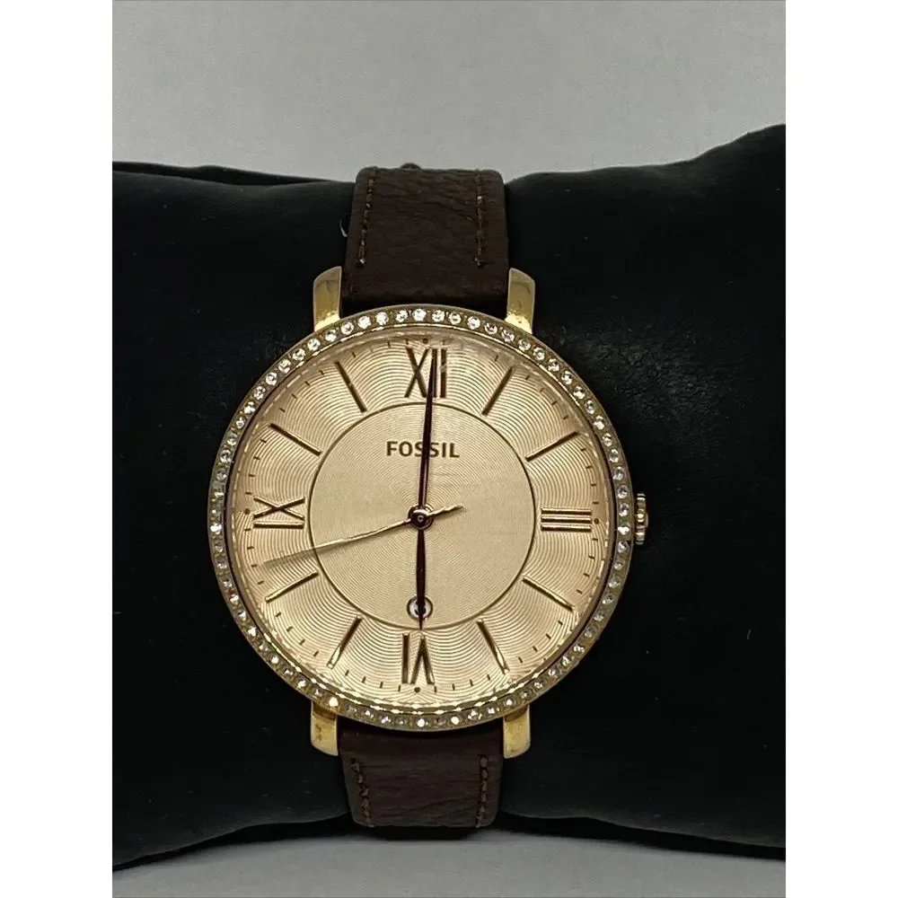 Fossil Jacqueline ES3546 Women Brown Leather Analog Rose Dial Quartz Watch WO50
